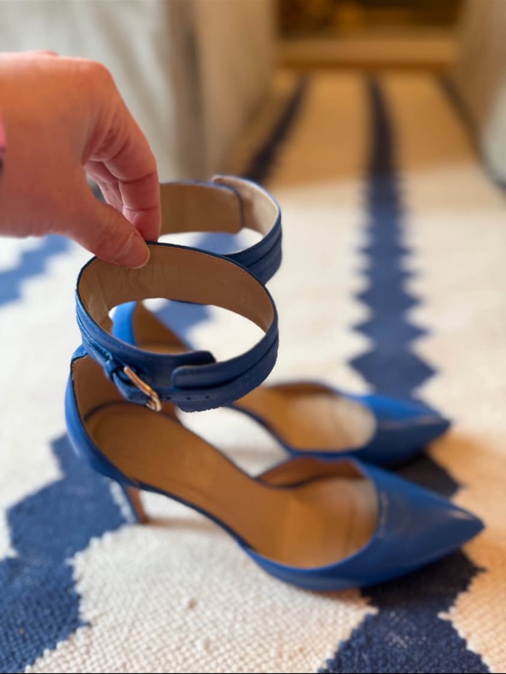 J. Crew Cobalt Blue Ankle-Strap Pointed-Toe Heels